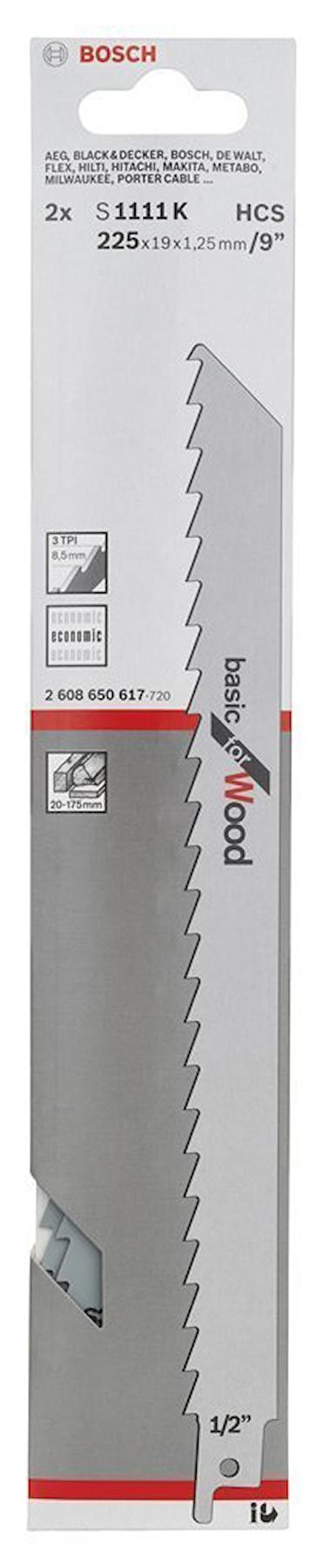 Bosch S 1111 K 175mm 2'li Eko. Ahşap Panter Testere Bıçağı 2608650617